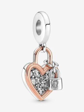 Pandora Heart Padlock Double Dangle Charm